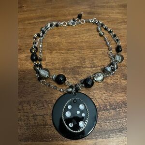 Vintage Beaded Black and Silver gemstone Necklace
